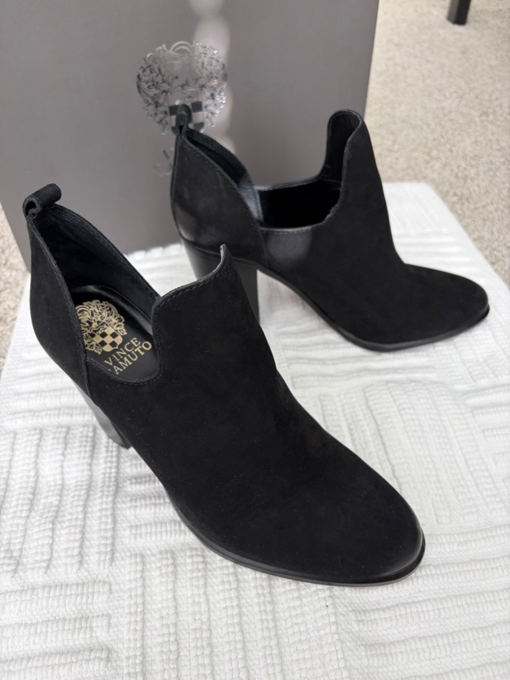 Vince Camuto - Black Suede V-Cut Ankle Bootie Heels